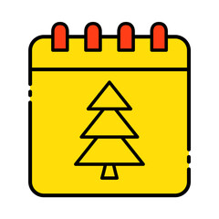 Calender Tree Yellow Icon Vector Illustration Isolated on White Background. Use for Xmas, Decoration, Greeting Card Etc.