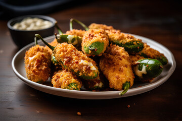 Jalapeno poppers served on a platter. Close up of traditional Mexican party snack