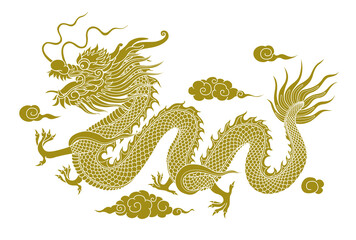 Culture traditions asia Chinese dragon graphics on a flat colored background for decor.	
