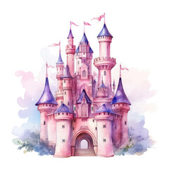 Obraz premium Cute watercolor princess castle Illustration, Generative Ai