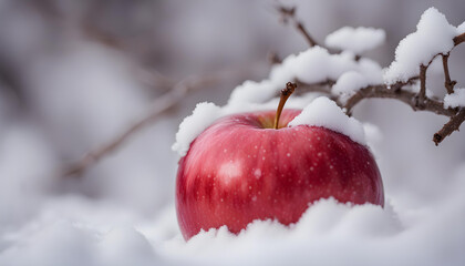 red apple in snow