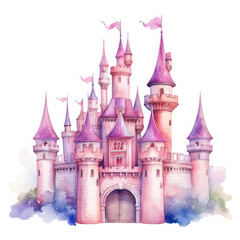 Fototapeta premium Cute watercolor princess castle Illustration, Generative Ai
