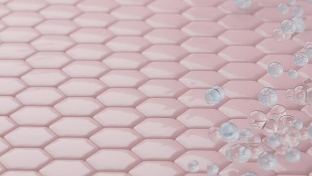 Bubble of water or cleansing foam clean dead skin cells. Peeling water serum peel dark spot on facial, turn to healthy pink skin. 3D rendering.