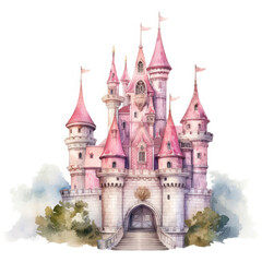 Cute watercolor princess castle Illustration, Generative Ai