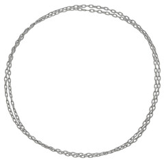 A three-dimensional rendering of a circular frame intricately designed from metal chains. Offered in PNG format with a clear, transparent background.