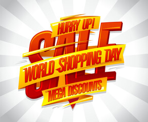 World Shopping Day sale, mega discounts poster or web banner
