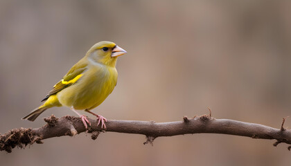 Fototapeta premium Song bird sitting on woody root