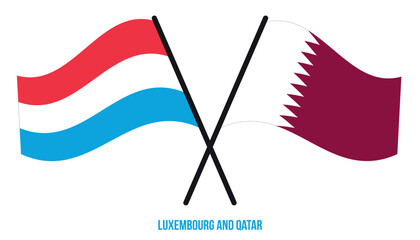 Luxembourg and Qatar Flags Crossed And Waving Flat Style. Official Proportion. Correct Colors.