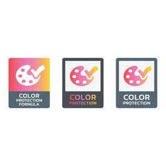 Color protection formula for clothes and fabric label set. Color protective washing powder or detergent labels icons.