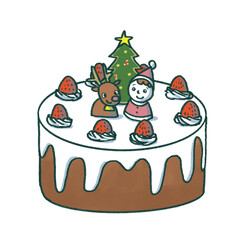 トナカイとサンタとツリーが乗ったクリスマスケーキ