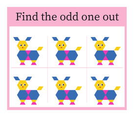 Task for development of attention and logic. Cartoon animal.