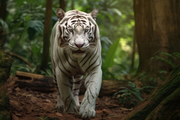 A white tiger in forest.