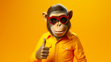 Monkey giving thumb up - obrazy, fototapety, plakaty