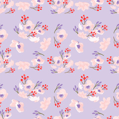 Winter seamless pattern with flowers and berries. floral pattern for wallpaper or fabric. Botanic Tile.