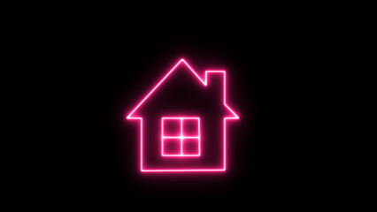 Glowing purple neon home icon, shiny symbol. homepage neon light icon. House, home building. Glowing House simple icon, sign. Neon home panoramic. Social media communication concept