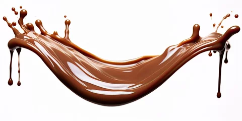 Rolgordijnen Chocolate splash, isolated on a white background. Generated by AI. © index74