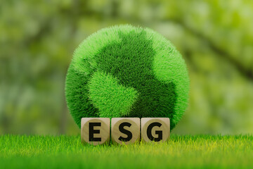 Grass-covered Forest Earth and ESG,3d rendering