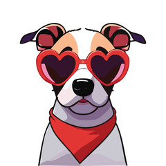 cute dog with heart-shaped glasses, sunglasses and a red headscarf