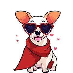 cute dog with heart-shaped glasses, sunglasses and a red headscarf