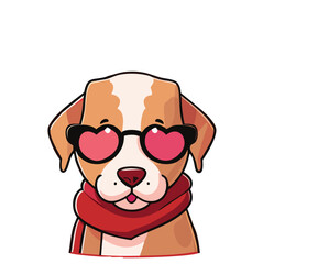 cute dog with heart-shaped glasses, sunglasses and a red headscarf