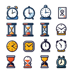 Vector Coloured Set of time clock hour for plan work service