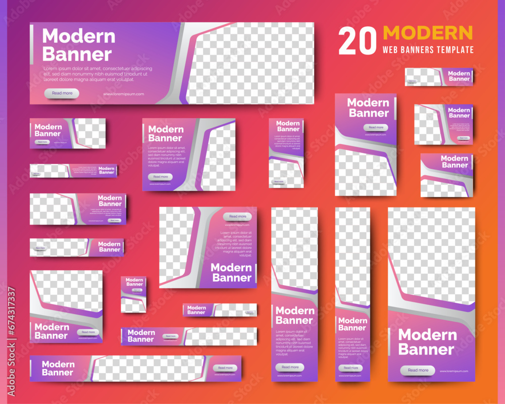 Fototapete Web advertising banner template design. Modern web layout set with standard size. vector