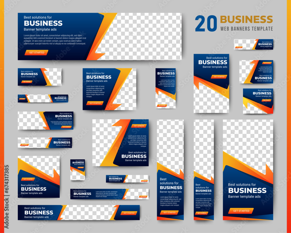 Wall mural set of business web banners template design with image space. vector