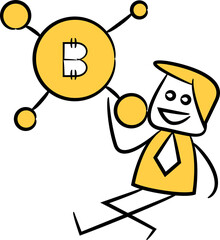Doodle Businessman and Bitcoin Network
