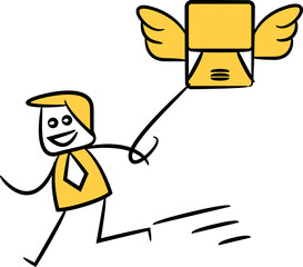 Doodle Businessman with Envelope with Wing
