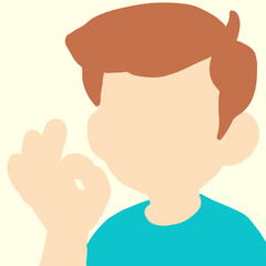 A boy makes an 'ok' sign with his hand, showing he is happy or agrees with something.