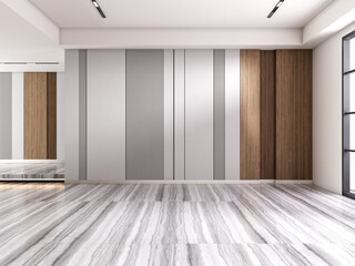TV wall and modern Minimal  living room interior design, marble  floor, white wall ,3d render