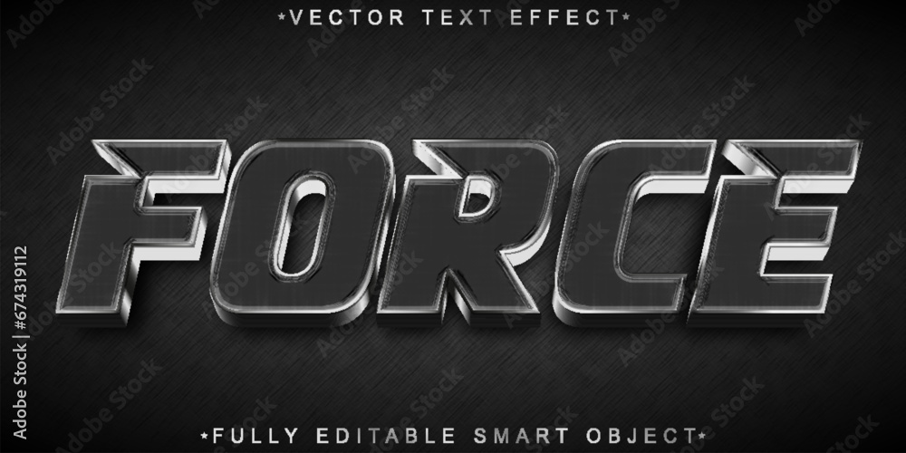 Poster silver force vector fully editable smart object text effect