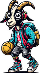 Fototapeta na wymiar A male Goat play basketball