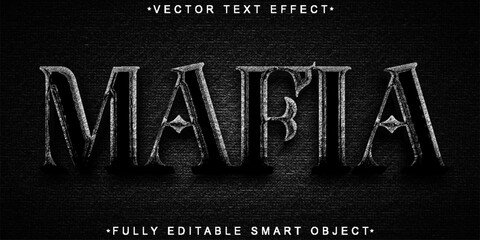 Dark Black Gangster Mafia Vector Fully Editable Smart Object Text Effect - obrazy, fototapety, plakaty