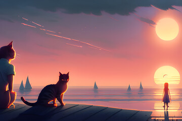 Cats and sunset
generative ai