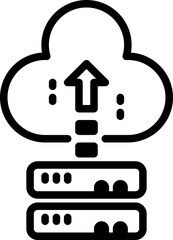 Upload, backup, cloud storage outline icon. Vector illustration. The isolated icon suits the web, infographics, interfaces, and apps.