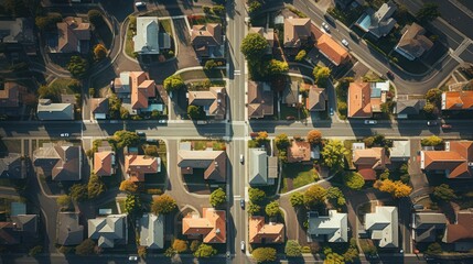 Aerial view of residential alley, row of residential property real estate houses - obrazy, fototapety, plakaty