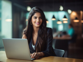 Young indian corporate woman using laptop