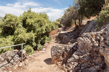 The path  leading through the courtyard in the medieval fortress of Nimrod - Qalaat al-Subeiba located near the border with Syria and Lebanon in the Golan Heights, in northern Israel
