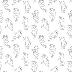Rubens fat cat seamless pattern. Funny pet graphic design. Vector illustration in doodle cartoon style. Outline kitty background for wallpaper. Simple animal print ornament in black and white color