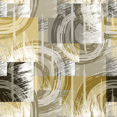 Seamless abstract grunge pattern. Circles and squares on a gray, beige background. - 674330397