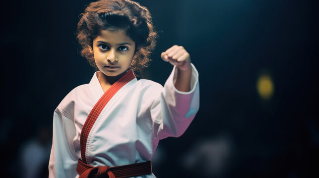 Indian little boy karate champion in kimono