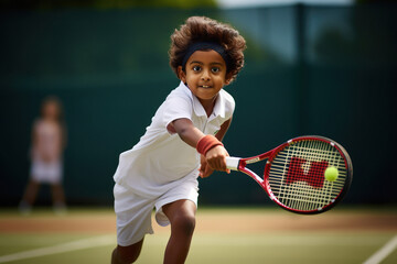 indian little boy playing tennis
