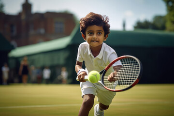 indian little boy playing tennis