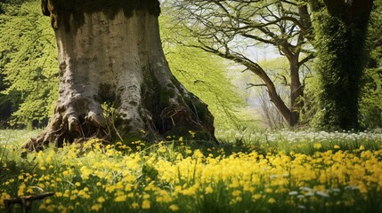 Fototapeta premium Large Tree Trunk Standing Tall in Spring Glory