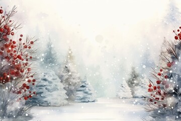 Naklejka na ściany i meble Mock up watercolor Christmas background with empty space for text by Generative AI