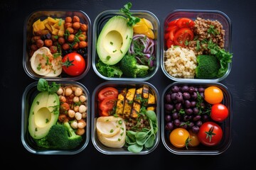 Healthy lunch in boxes. Zero waste concept. Generative AI
