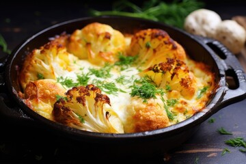 Cauliflower baked with egg and cheese. Generative AI