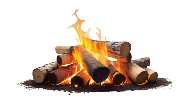 fire in a fireplace transparent, white background, isolate, png
