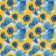 sunflowers watercolor sheamles pattern design